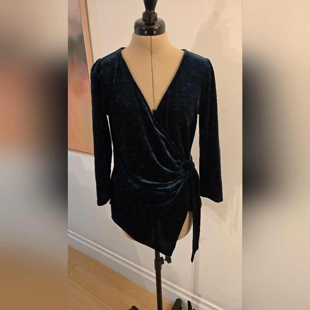 Velvet Wrap Blouse - Emerald Green With Gold Buckle
